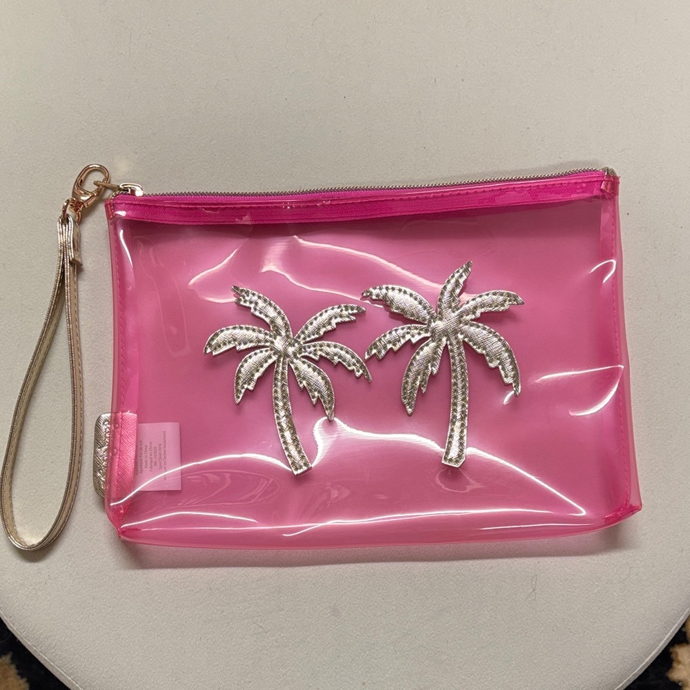 Lilly Pulitzer Pink Clutch with Silver Palm Trees - Picture 1 of 2
